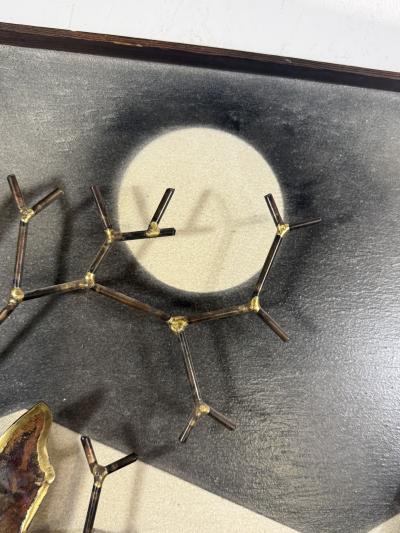  Kovacs ATMOSPHERIC BRUTALIST MIXED METALS HAUNTED HOUSE TREE WITH MOON WALL SCULPTURE