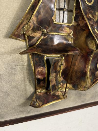  Kovacs ATMOSPHERIC BRUTALIST MIXED METALS HAUNTED HOUSE TREE WITH MOON WALL SCULPTURE