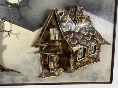  Kovacs ATMOSPHERIC BRUTALIST MIXED METALS HAUNTED HOUSE TREE WITH MOON WALL SCULPTURE