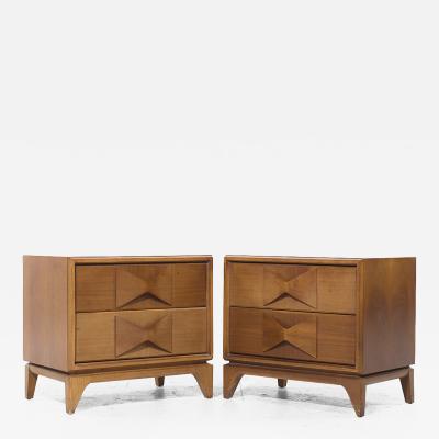  Kroehler Mfg Co Broyhill Brasilia Style Mid Century Walnut Nightstands Pair