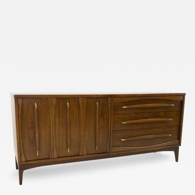  Kroehler Mfg Co Kroehler Walnut and Brass Mid Century Lowboy Dresser with Mirror