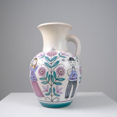  Kupittaan Savi Large Laila Zink Hand Painted Decorative Vase Kupittaan Savi Finland 1950s