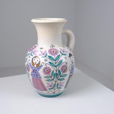  Kupittaan Savi Large Laila Zink Hand Painted Decorative Vase Kupittaan Savi Finland 1950s