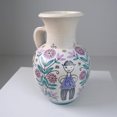  Kupittaan Savi Large Laila Zink Hand Painted Decorative Vase Kupittaan Savi Finland 1950s