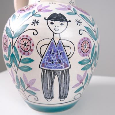  Kupittaan Savi Large Laila Zink Hand Painted Decorative Vase Kupittaan Savi Finland 1950s