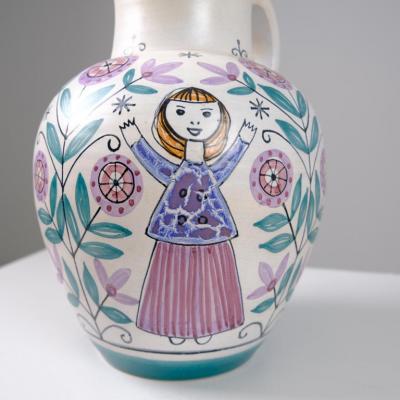  Kupittaan Savi Large Laila Zink Hand Painted Decorative Vase Kupittaan Savi Finland 1950s