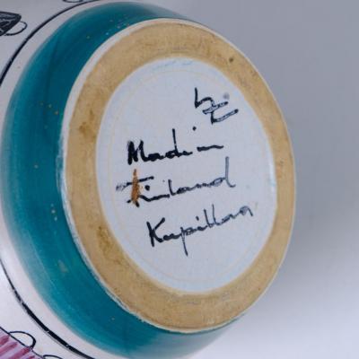  Kupittaan Savi Large Laila Zink Hand Painted Decorative Vase Kupittaan Savi Finland 1950s