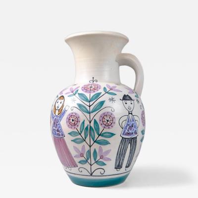  Kupittaan Savi Large Laila Zink Hand Painted Decorative Vase Kupittaan Savi Finland 1950s