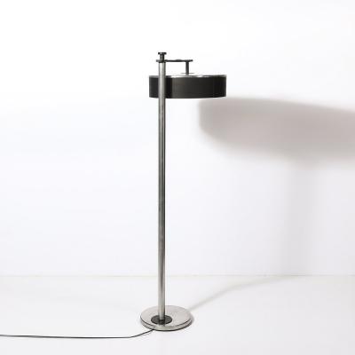  Kurt Versen Art Deco Brushed Aluminum Black Enamel Flip Top Floor Lamp by Kurt Versen