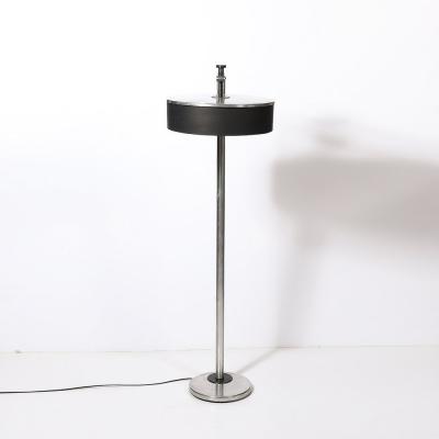 Kurt Versen Art Deco Brushed Aluminum Black Enamel Flip Top Floor Lamp by Kurt Versen