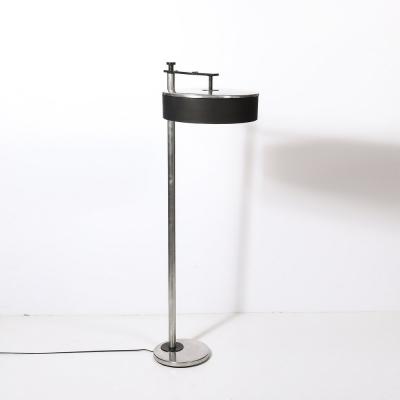  Kurt Versen Art Deco Brushed Aluminum Black Enamel Flip Top Floor Lamp by Kurt Versen