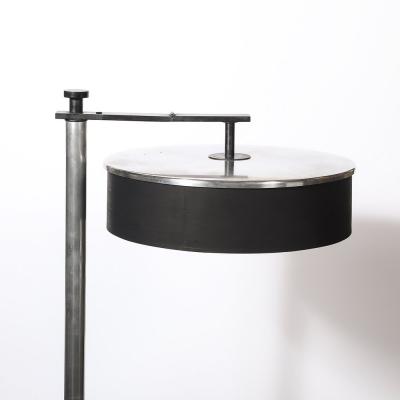  Kurt Versen Art Deco Brushed Aluminum Black Enamel Flip Top Floor Lamp by Kurt Versen