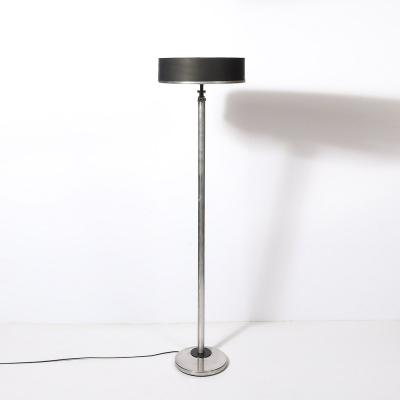  Kurt Versen Art Deco Brushed Aluminum Black Enamel Flip Top Floor Lamp by Kurt Versen