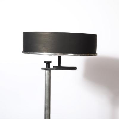  Kurt Versen Art Deco Brushed Aluminum Black Enamel Flip Top Floor Lamp by Kurt Versen