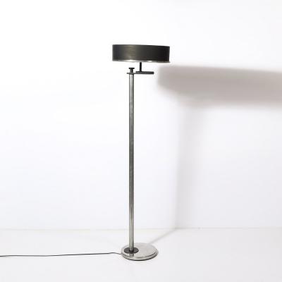  Kurt Versen Art Deco Brushed Aluminum Black Enamel Flip Top Floor Lamp by Kurt Versen