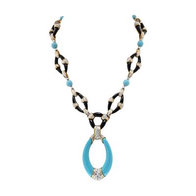  Kutchinsky KUTCHINSKY PLATINUM 18K YELLOW GOLD TURQUOISE ONYX AND DIAMOND NECKLACE