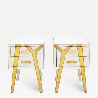  L A Studio Contemporary Solid Wood and Glass Italian Pair of Bedside Tables by L A Studio