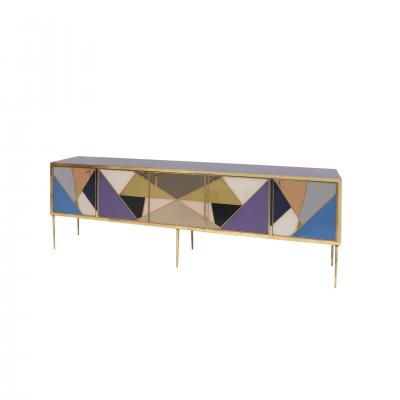 L A Studio L A Studio Colored Glass And Brass Italian Sideboard