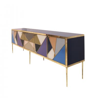  L A Studio L A Studio Colored Glass And Brass Italian Sideboard