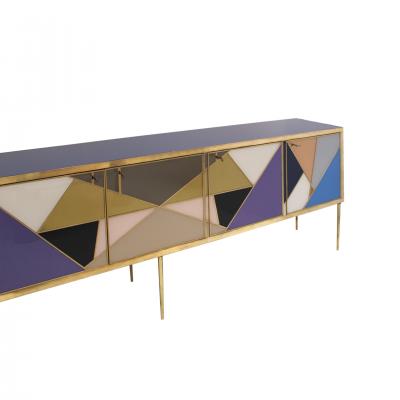  L A Studio L A Studio Colored Glass And Brass Italian Sideboard