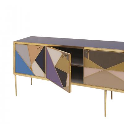  L A Studio L A Studio Colored Glass And Brass Italian Sideboard