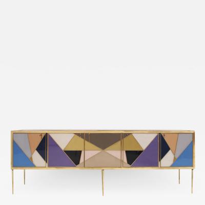  L A Studio L A Studio Colored Glass And Brass Italian Sideboard