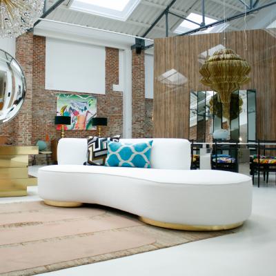  L A Studio L A Studio Contemporary Modern White Boucl Wool upholster Italian Curved sofa