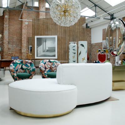  L A Studio L A Studio Contemporary Modern White Boucl Wool upholster Italian Curved sofa