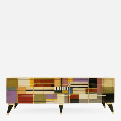  L A Studio L A Studio Mid Century Modern Style Murano Glass and Brass Italian Sideboard