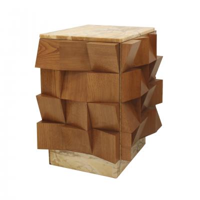  L A Studio L a Studio Pair of Birch Wood and Siena Marble Side Night Tables Italy