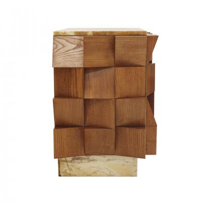  L A Studio L a Studio Pair of Birch Wood and Siena Marble Side Night Tables Italy