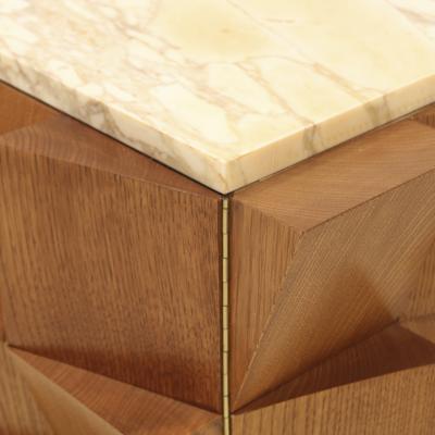  L A Studio L a Studio Pair of Birch Wood and Siena Marble Side Night Tables Italy