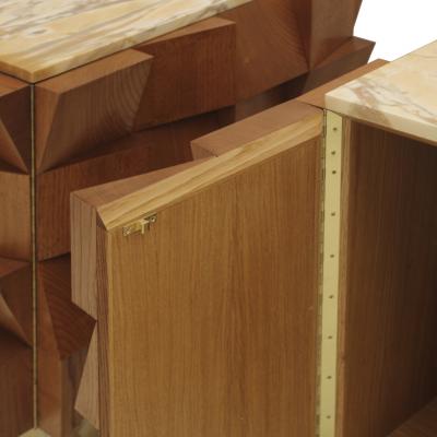  L A Studio L a Studio Pair of Birch Wood and Siena Marble Side Night Tables Italy