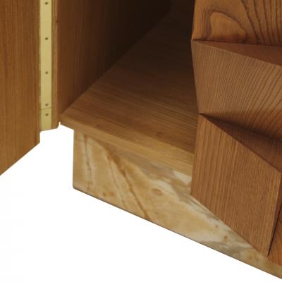  L A Studio L a Studio Pair of Birch Wood and Siena Marble Side Night Tables Italy