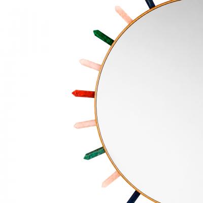  L A Studio Madrid LA Studio Contemporary Round Mirror with Multicolored Semiprecious Stones by L A studio