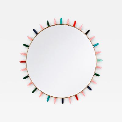  L A Studio Madrid LA Studio Contemporary Round Mirror with Multicolored Semiprecious Stones by L A studio