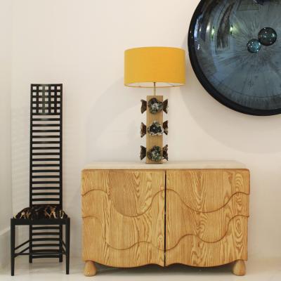  L A Studio Madrid LA Studio Pair Of German Ceramic Flower and Oak Table Lamps Germany