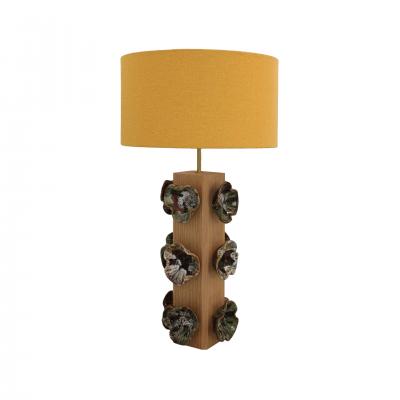  L A Studio Madrid LA Studio Pair Of German Ceramic Flower and Oak Table Lamps Germany