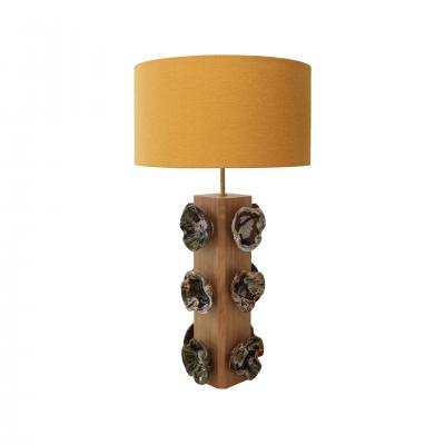  L A Studio Madrid LA Studio Pair Of German Ceramic Flower and Oak Table Lamps Germany
