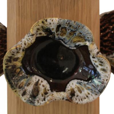  L A Studio Madrid LA Studio Pair Of German Ceramic Flower and Oak Table Lamps Germany