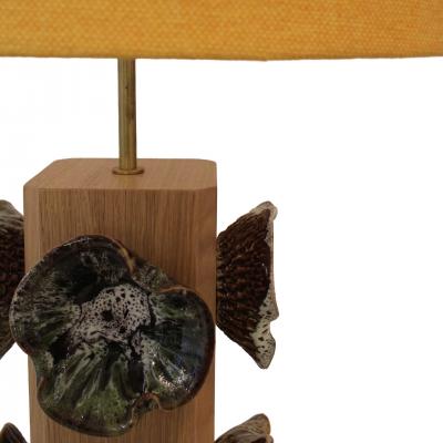  L A Studio Madrid LA Studio Pair Of German Ceramic Flower and Oak Table Lamps Germany