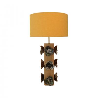  L A Studio Madrid LA Studio Pair Of German Ceramic Flower and Oak Table Lamps Germany