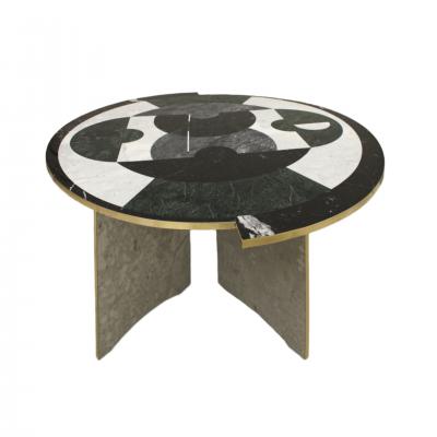  L A Studio Mid Century Modern Italian by L A Studio Circular Marble and Brass Table