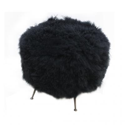  L A Studio Mid Century Modern Mongolian Goat Fur Italian Footstool