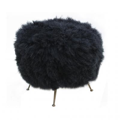  L A Studio Mid Century Modern Mongolian Goat Fur Italian Footstool