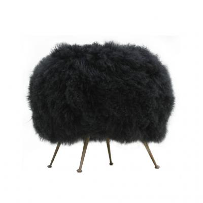  L A Studio Mid Century Modern Mongolian Goat Fur Italian Footstool
