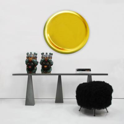  L A Studio Mid Century Modern Mongolian Goat Fur Italian Footstool