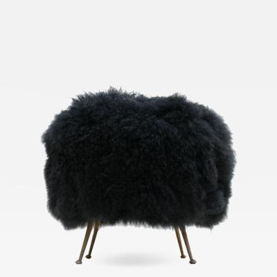  L A Studio Mid Century Modern Mongolian Goat Fur Italian Footstool