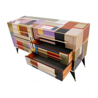  L A Studio Mid Century Modern Style Murano Glass and Brass Italian Sideboard by L A Studio