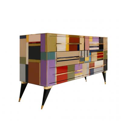  L A Studio Mid Century Modern Style Murano Glass and Brass Italian Sideboard by L A Studio